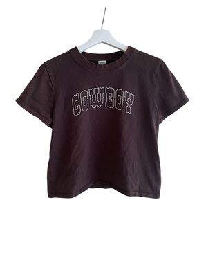 Sunday Best Aritzia Brown Cowboy Baby Tee Graphic Crop Coastal Cowgirl Size L